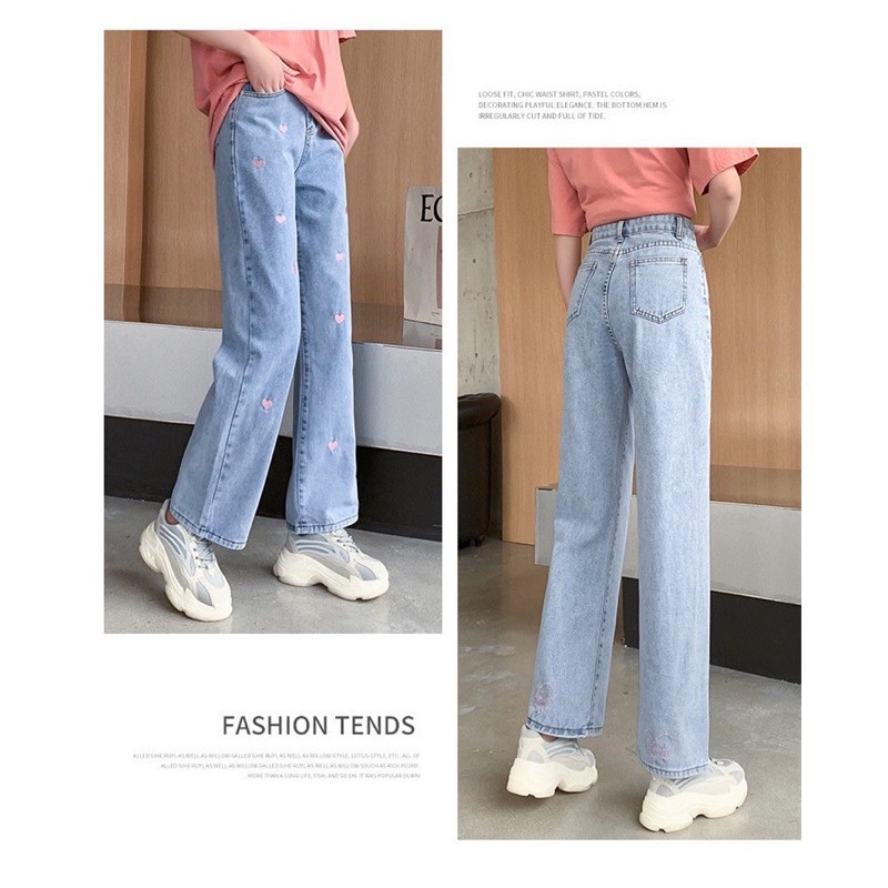 Sweet กางเกงยีนส์งานปักรูปหัวใจ 💕(สีชมพู) 💕ทรงกระบอกขายาว น่ารักสดใส 13-8 - รูปที่ 2