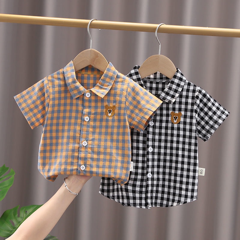 พร้อมส่ง เสื้อเชิ้ตแขนสั้น ลายสก๊อต แฟชั่นฤดูร้อน สําหรับเด็กผู้ชาย อายุ 3-8 ปี