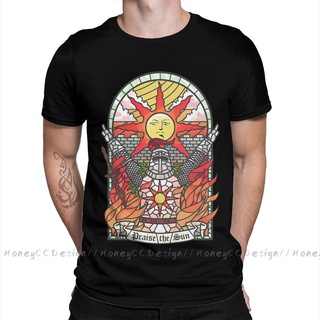 เสื้อยืด ผ้าฝ้ายบริสุทธิ์ พิมพ์ลาย Elden Ring Black Crew Neck Dark Soul Praise The Sun สําหรับผู้ชาย