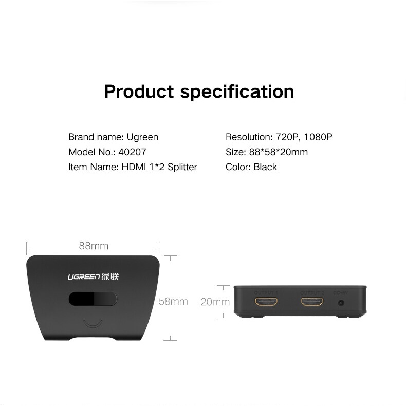 UGREEN HDMI SPLITTER 1x2 [4k], กล่องเพิ่มช่องสัญญาณภาพ HDMI 1 ช่องออก 2 ช่องสัญญาณ รองรับ 4K รุ่น 40207 ใช้กับคอมพิวเตอร