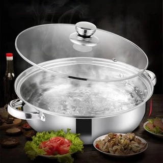 หม้อสุกี้สแตนเลส ขนาด 28cm รุ่นฝากระจกใส 1ชั้น หม้อชาบูสแตนเลส