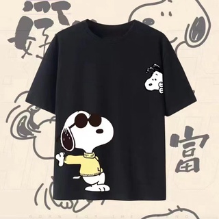 เสื้อเบลาส์ - สนูปปี้การ์ตูนเสื้อยืด The Peanuts ภาพยนตร์กราฟิกพิมพ์เสื้อยืดคอกลม Unisex 100% ผ้าฝ้