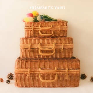 homick.yard🤎 กระเป๋าหวาย มีตัวล็อค สายแต่งห้อง สายคาเฟ่ ใช้งานสะดวก เก็บของได้พร้อมตกแต่งบ้าน มี 3 ขนาด มีเคลือบแลคเกอร์