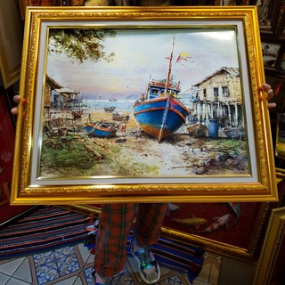 กรอบรูปกระจก บ้าน ริม ทะเล ภาพวิว ความรัก ความสุข ความโชคดี และความเจริญในด้านการเงิน เสริมฮวงจุ้ย เสริมดวง ของขวัญ