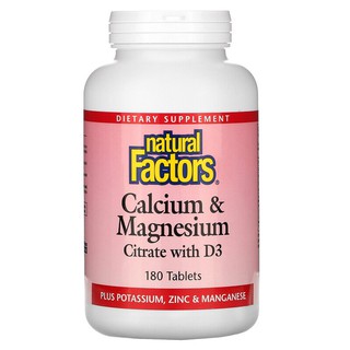 Natural Factors, Calcium &amp; Magnesium Citrate with D3, 180 Tablets