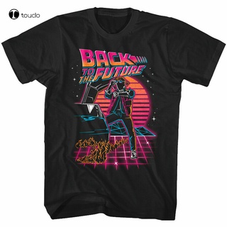 เสื้อยืดผ้าฝ้ายพิมพ์ลายขายดี local Back To The Future Neon Sunset MenS T Shirt 80S Synthwave Delorean Mcfly Movie. t sh