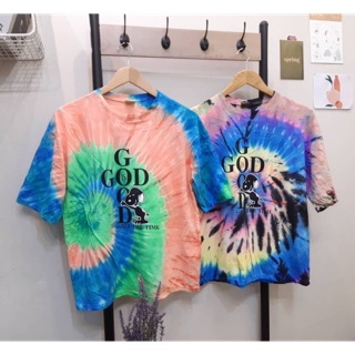 เสื้อยืดโอเวอร์ไซส์ ลายมัดย้อมGOD