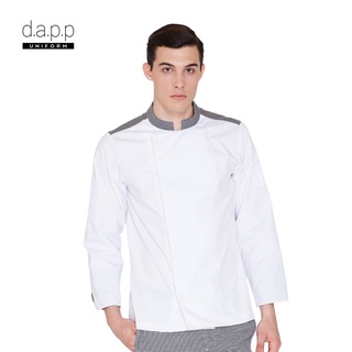 dapp Uniform เสื้อเชฟ ตัดต่อผ้าสีเทาขาว แขนยาวNewton White &amp; Grey Chef Jacket(TJKW1017)