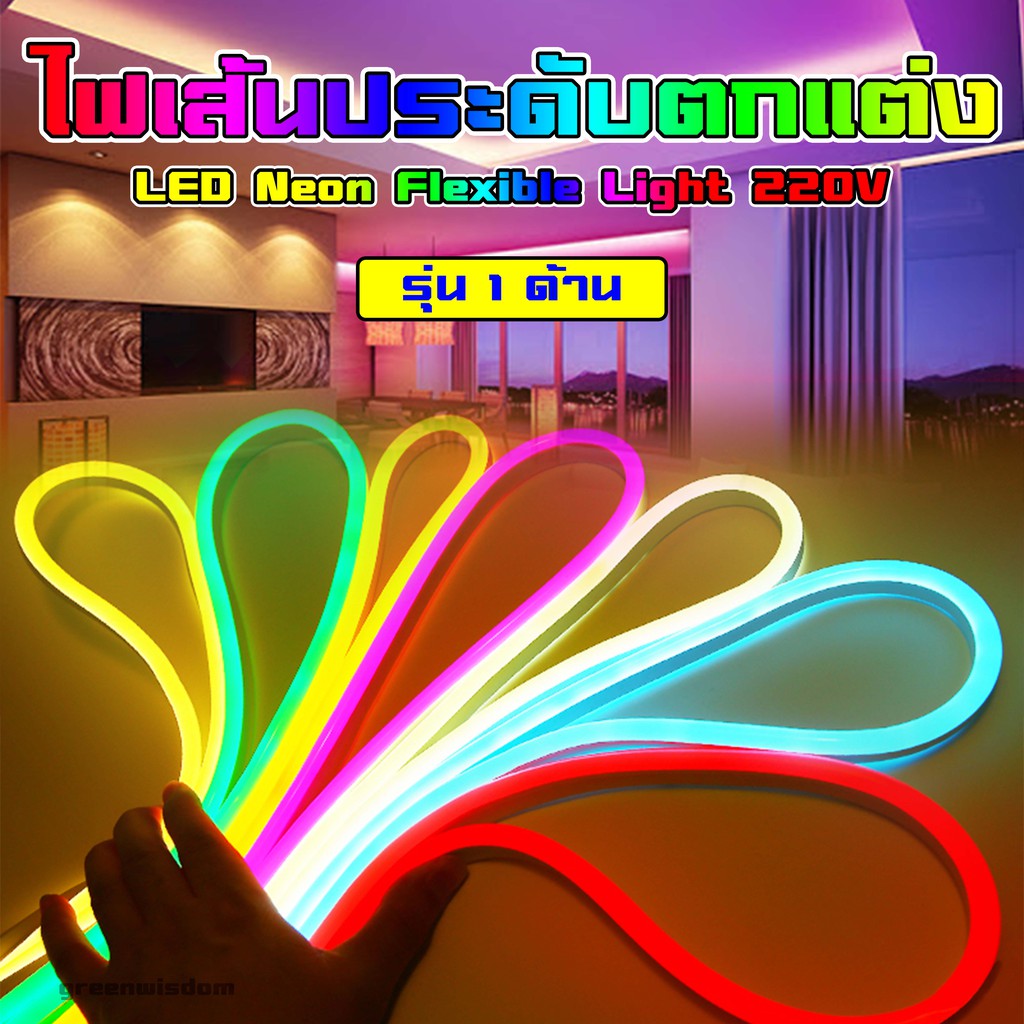 LED Neon Flexible Light 220V ไฟเส้น รุ่นหนึ่งด้าน กันน้ำกันแดด แถบไฟนีออน ไฟเส้นแต่งห้อง 5M/10M/20M