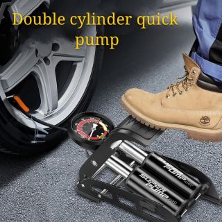 Double cylinder quick pump ปั๊มลมปั๊มแรงดันสูงสำหรับรถแบตเตอรี่รถจักรยานไฟฟ้าปั๊มลมแบบเหยียบ