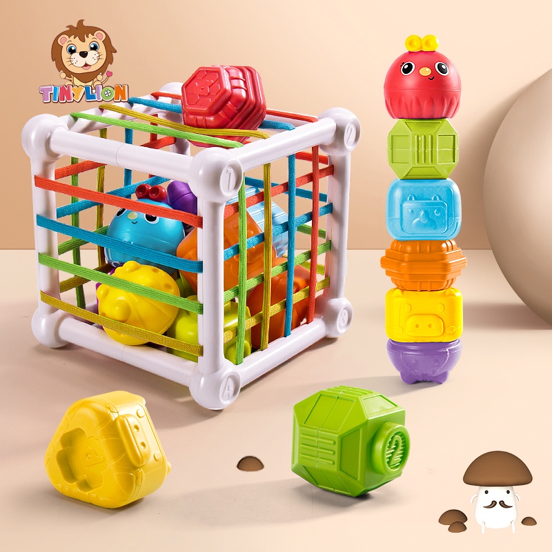 พร้อมส่ง TinyLion ของเล่นเด็ก Montessori รูปทรงลูกบาศก์ สีรุ้ง เสริมพัฒนาการเด็ก บล็อกตัวต่อสีรุ้ง