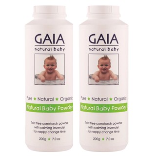 GAIA แป้งฝุ่นสำหรับเด็กแรกเกิดและทารก ไกอา ปราศจากทัลค์ สูตรน้ำมันลาเวนเดอร์ออร์แกนิก น้ำมันคาโมมายล์ออร์แกนิก 2 ขวด