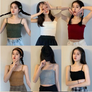 พร้อมส่ง💥LadyCloset Shop💥 (F524) เสื้อครอปสายเดี่ยว ทรงสม๊อคแฟชั่น ผ้านุ่มใส่สบาย