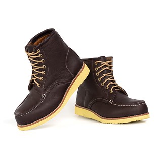 รองเท้าหนังวัวแท้ ชามัวร์ ชนิดนิ่ม บูท หุ้มข้อ สีน้ำตาลเข้ม StepPro Boots Code 956