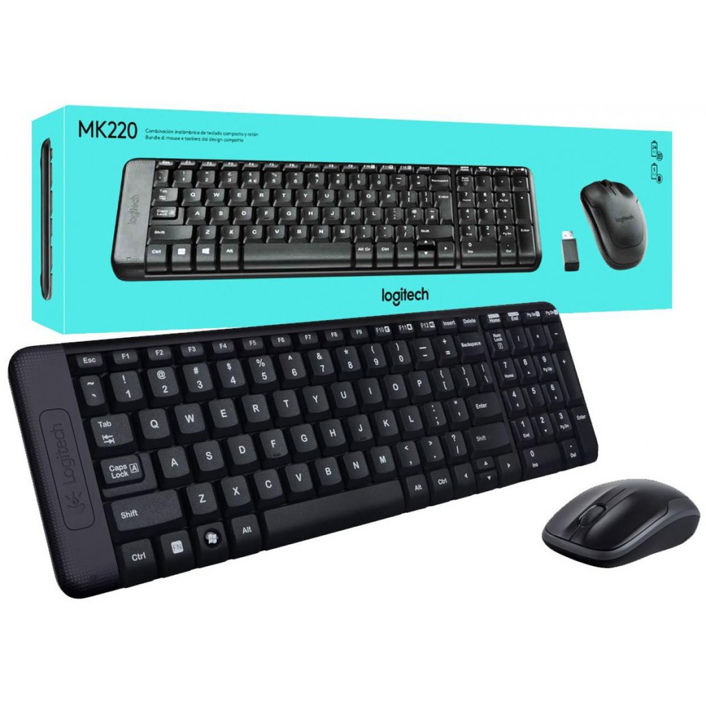 KEYBOARD & MOUSE (คีย์บอร์ดและเมาส์ไร้สาย) LOGITECH MK220 WIRELESS (BLACK)