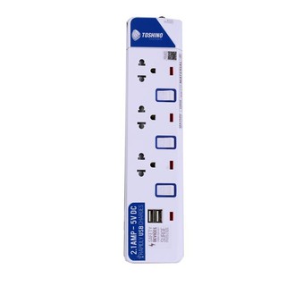 รางปลั๊กไฟ(มอก.) 3 ช่อง+2USB 3ม. สีขาว โตชิโน ET-913-USBPower strip (TIS) 3 outlets + 2USB 3 m. White ToshiNo ET-913-USB