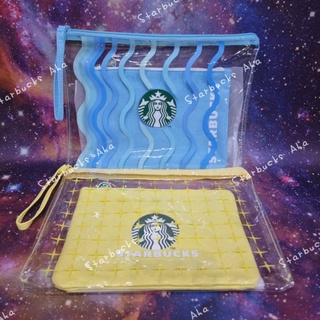 Starbucks กระเป๋าผ้า+กระเป๋าพาสติกใส มีซิปเปิดปิด เหลือง/ฟ้า/ชมพู