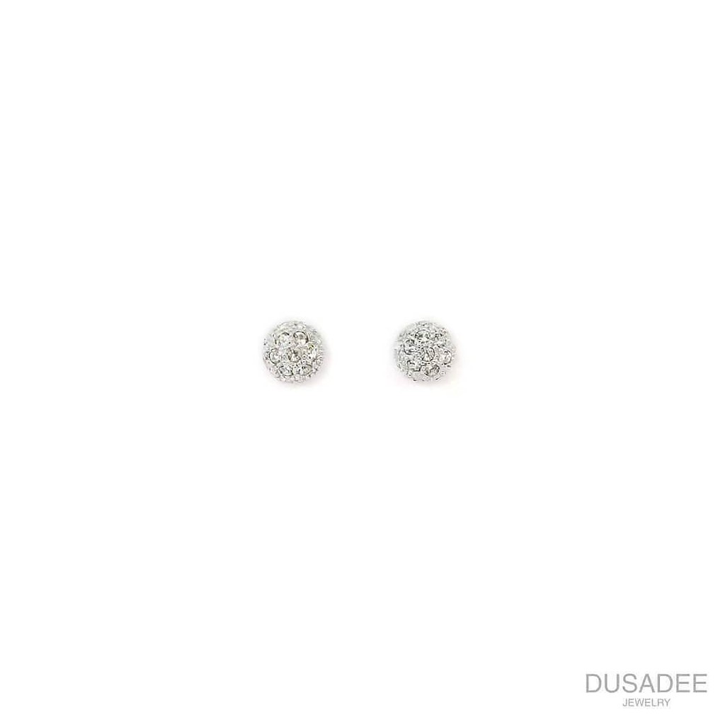Mini Dot Earrings ต่างหูเงินแท้ ชุบทองคำขาว ประดับเพชรสวิตน้ำ100 แบรนด์ Dusadee Jewelry
