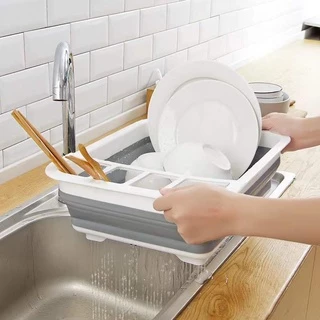 Yinghu_ Houseware ที่คว่ำจานอเนกประสงค์ ที่วางจาน ที่ตากจาน วัสดุทำจากซิลิโคนอย่างดี พับได้ ชั้นวางจานแบบพับได้ พร้อมส่ง