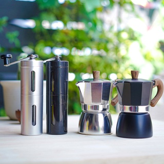 ชุดหม้อต้มกาแฟสด มอคค่าพอท Moka pot 3cup + เครื่องบดมือหมุน