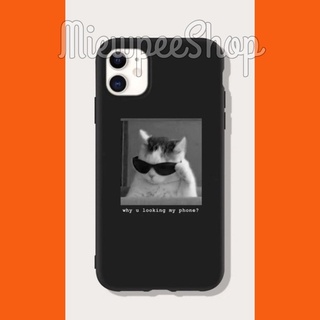 พร้อมส่ง Case iPhone เคสไอโฟน 7-14ProMax ลายน้องแมวใส่แว่น สีดำ
