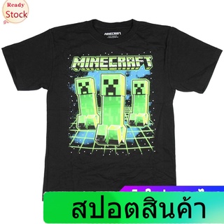 gothic เสื้อยืดกีฬา Minecraft Glowing Creepers Big Boys Youth T-Shirt Licensed Short sleeve T-shirts