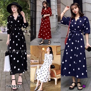 10142 Maxi Dress แม็กซี่เดรส ลายจุด + สายผุกเอว