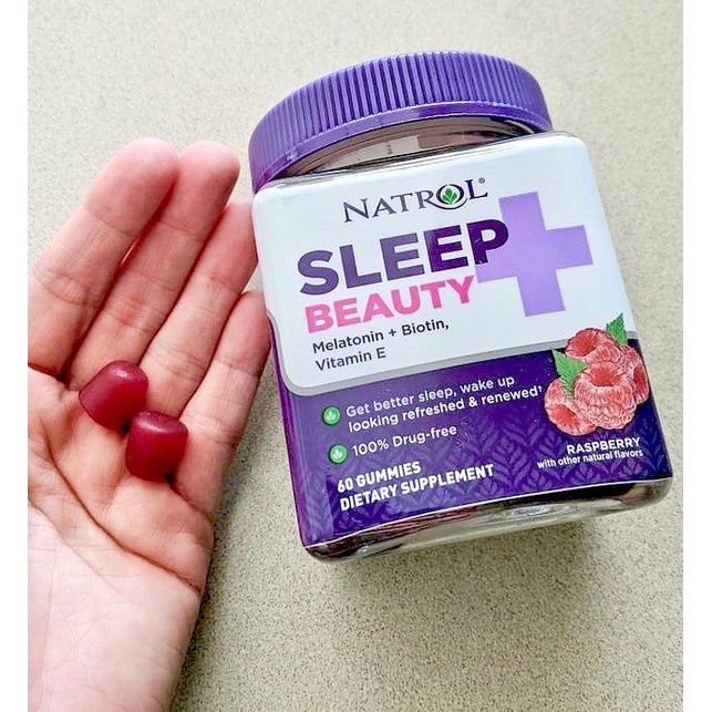 🍒🍓พร้อมส่งในไทย Sleep Beauty Melatonin+VitaminE+Biotin 60 Gummies USA 💯 Natrol