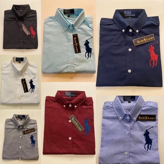 เสื้อเชิ้ตแขนยาว ปักม้าใหญ่ สีพื้น