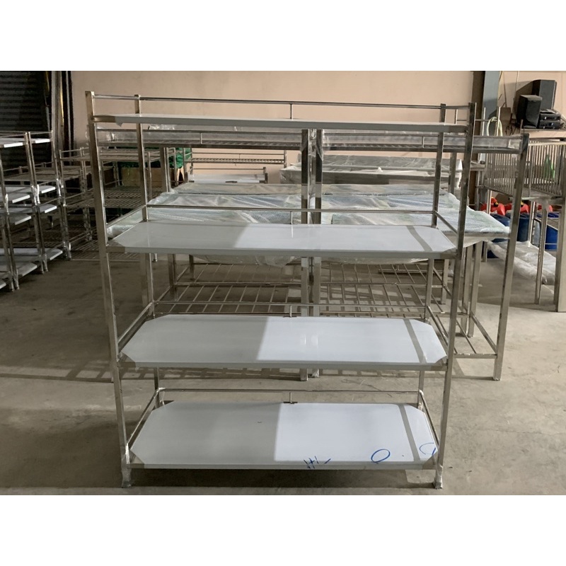 ชั้นสแตนเลส 304 วางของ คว่ำจาน รุ่นแผ่นเรียบ ขนาด 40x120x142 cm
