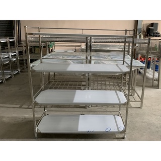 ชั้นสแตนเลส 304 วางของ คว่ำจาน รุ่นแผ่นเรียบ ขนาด 40x120x142 cm