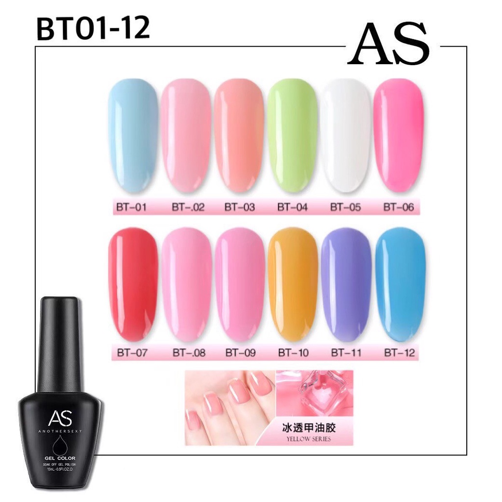 สีเจล As 15ml. ขวดดำ BT 01-12 โทนพาสเทล เนื้อสีออกนมๆ น้ำเงิน สีเจลแท้จากโรงงาน สีเจลคุณภาพ
