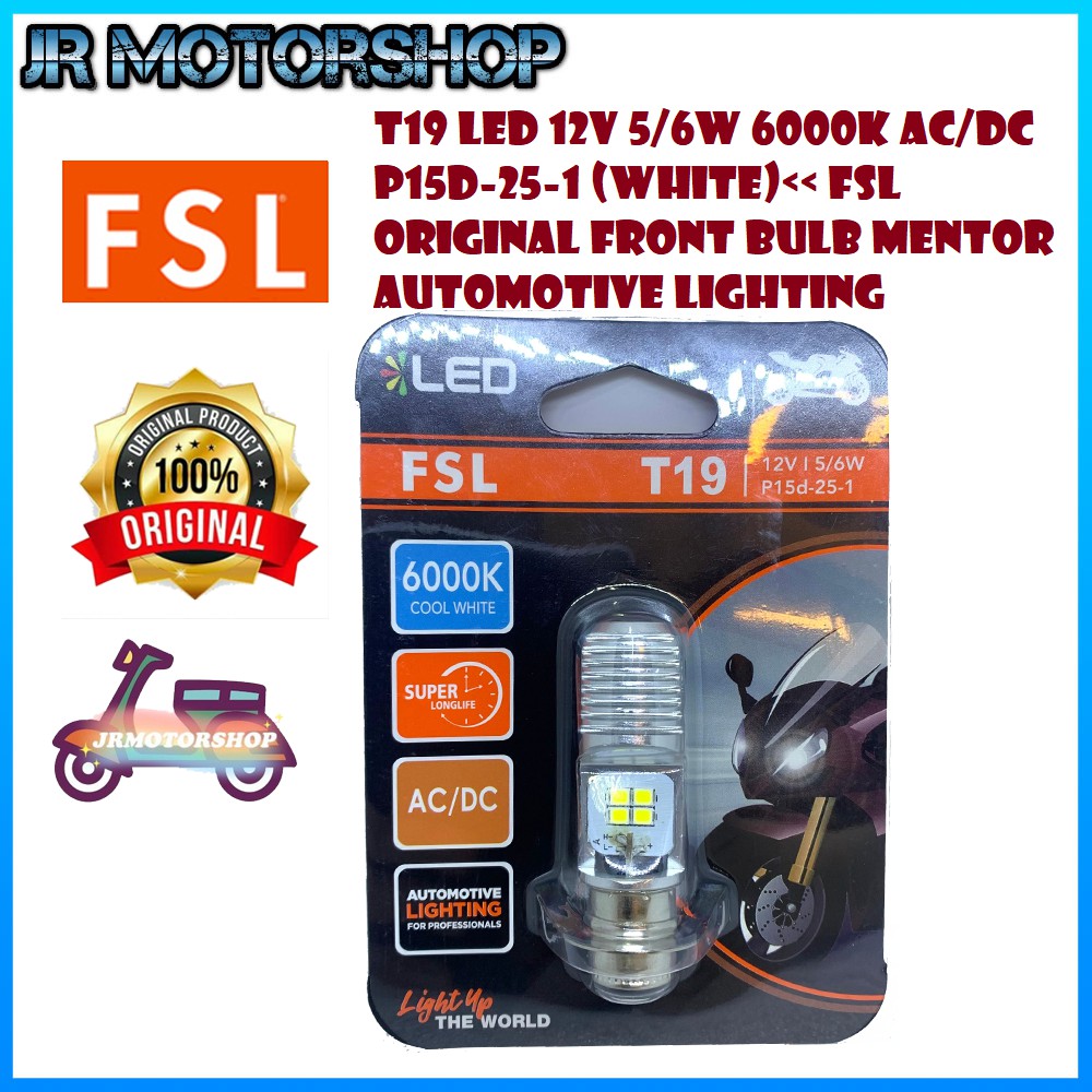 T19 LED 12V 5/6W 6000K AC/DC P15D-25-1 (สีขาว)< FSL FRONT BULB MENTOR DEPAN 1 BIJI AUTOMOTIVE LIGHTI
