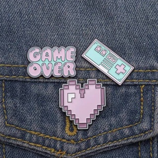 เข็มกลัด / หมุดโลหะ อุปกรณ์เกม หัวใจพิกเซล เกมโอเวอร์ Pink Game Element, Pixel Heart, Game Over 🌈🌺🎁🎊🕹🎮