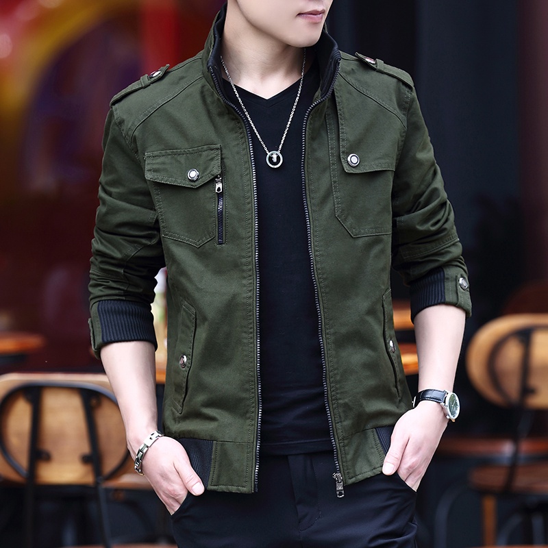 ผู้ชายนักบินผู้ชายแจ็คเก็ตกันลมกลยุทธ์ทหารเสื้อผู้ชายเครื่องมือคาร์โก้เสื้อแจเก็ต เล็ก