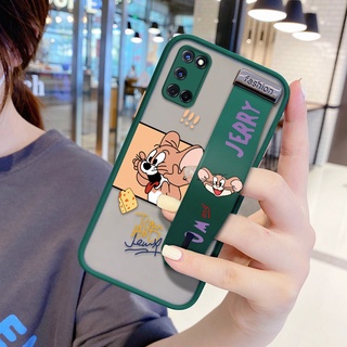 เคส Oppo A92 A52 A92s Reno4 Z 5G A91 A31 2020 (ขาตั้งสายรัดข้อมือ) เคสโทรศัพท์มือถือ แบบใส ขอบนิ่ม กันกระแทก ลายการ์ตูน Naughty Cheese Jerry