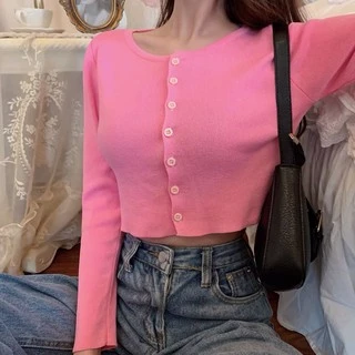 ส่งทันที Cici(5203) เสื้อครอปแขนยาวงานไหมพรม