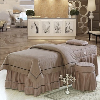 ผ้าปูเตียงสปา Luxury bedsheet คลุมเตียงนวดหน้า ผ้าปูเตียงคลีนิก ผ้าปูเตียงสัก สีน้ำตาล