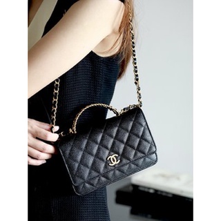 [ทักแชทก่อนสั่งซื้อ] Chanel 2022 Fresh Collection   woc new arriving size 19 cm หนังคาร์เวีย สีดำ  งานดีสุด