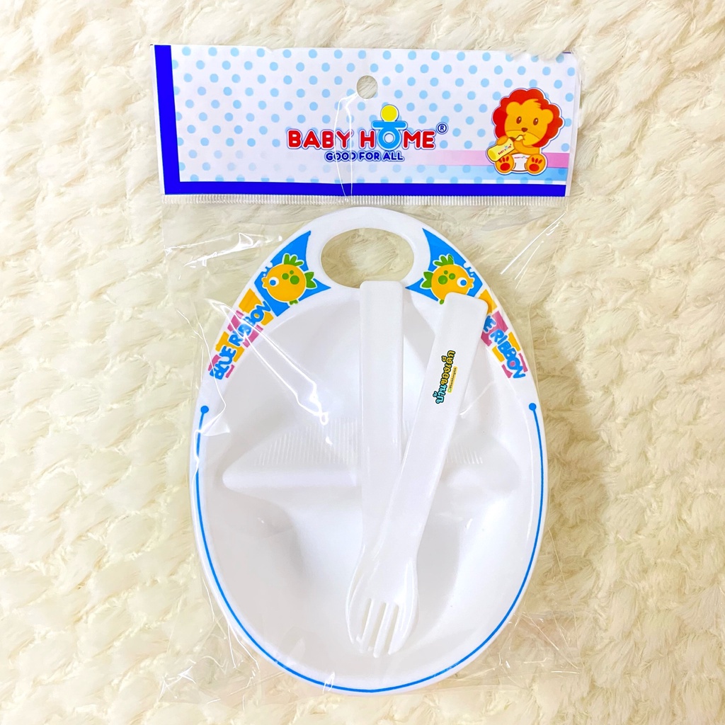 BABY HOME ชามบดอาหาร 2 ช่อง พร้อมช้อน+ส้อม รุ่น BH-1928