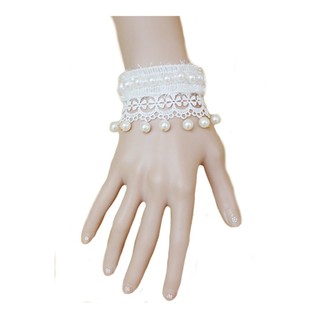 TANITTgems Vintage White Pearls French Lace Bridal Bracelet