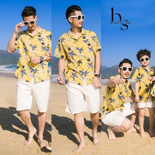 เสื้อฮาวายไปทะเล สีเหลืองสดใสแขนสั้นดูดี พร้อมส่งรุ่นT9260