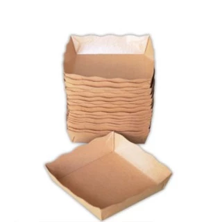 ถาดสำเร็จรูป สีน้ำตาล ขนาด 4x4 นิ้ว เคลือบ PE (50 ใบ) FP0047_INH109