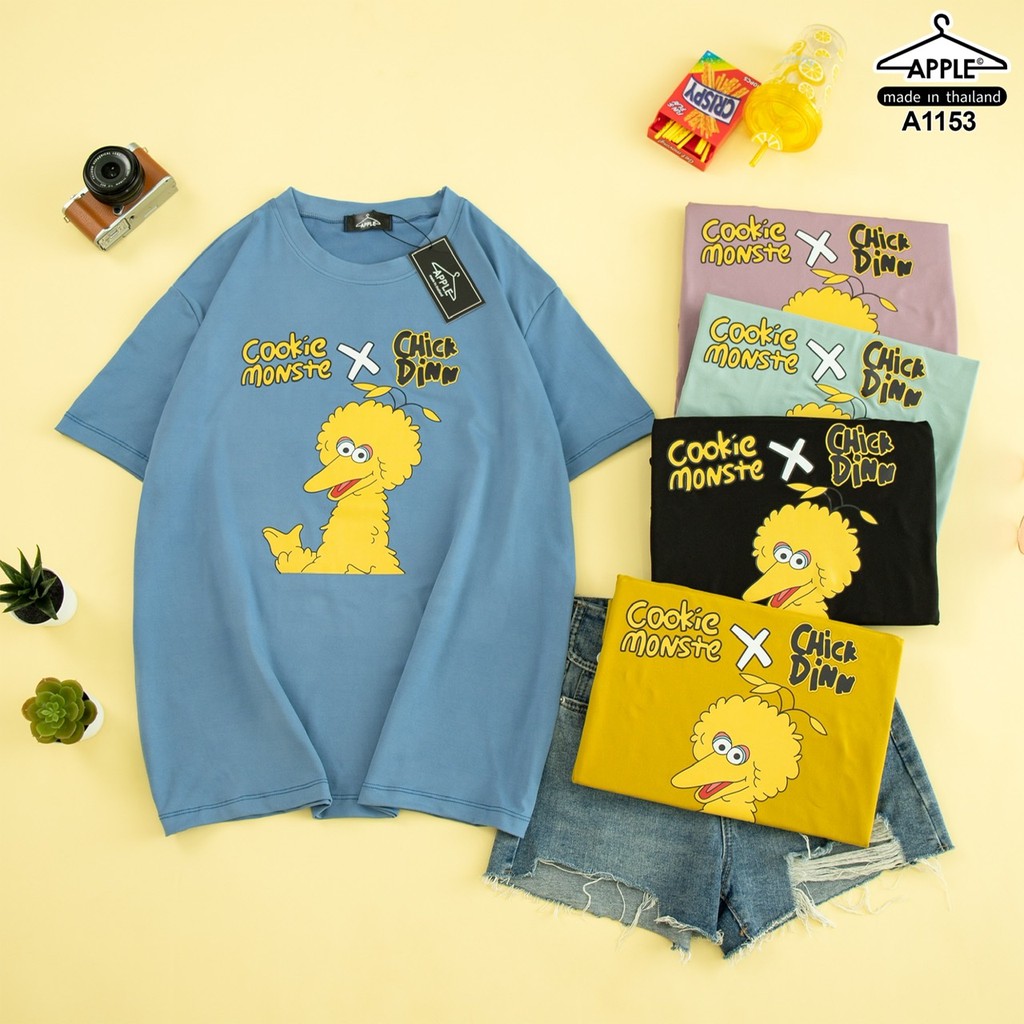 เสื้อยืด ลาย BIG BILD Cookie chick x Monste Dinn โพลีเอสเตอร์ ฟรีไซส์