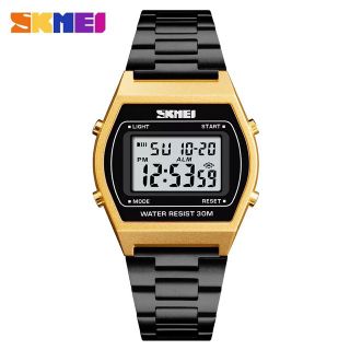 SKMEI watch นาฬิกาข้อมือ รุ่น1328 สายเลสสีดำขอบทอง