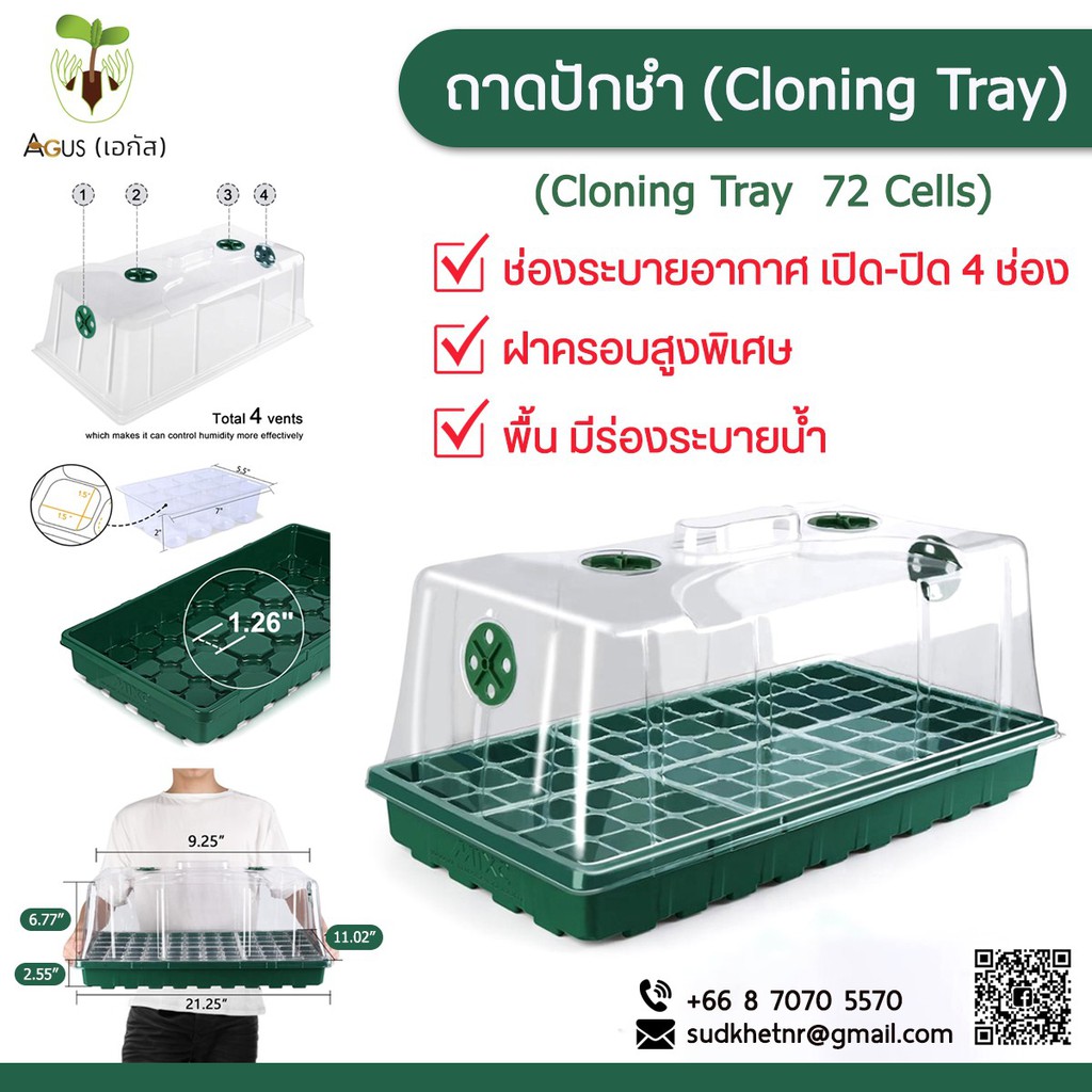 ถาด ปักชำ กัญชา Cloning tray 72 cells ขนาด 2XL ถาดเพาะ เพาะเมล็ด โดม ฝา เพาะ ปลูก Clone ชำ กิ่ง เพาะ