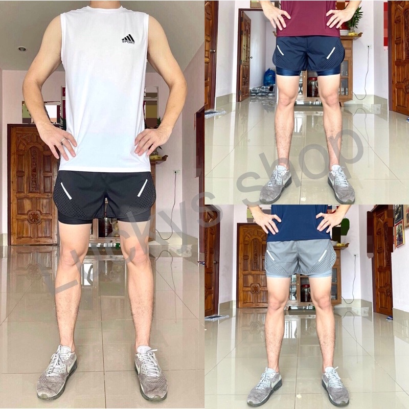 *ลดเพิ่ม20% โค้ดINCM301* กางเกงวิ่ง กางเกงออกกำลังกาย ใส่ได้ทั้งชายและหญิง 2in1มีซับใน