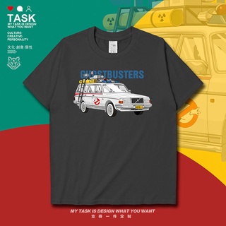 เสื้อยืดโอเวอร์ไซส์ชุด Unbounded ภาพยนตร์รถ Ghostbusters Volvo 240 Retro แขนสั้นเสื้อยืดผู้ชายและผู้หญิงภาพยนตร์อุปกรณ์ต