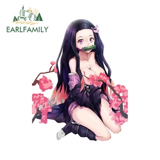 Earlfamily สติกเกอร์ ลายอนิเมะ Demon Slayer Nezuko ขนาด 13 ซม. x 10.2 ซม. สําหรับตกแต่งรถยนต์ ตู้เย็น รถจักรยานยนต์