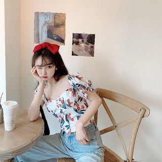 [มือ1]🌻 เสื้อครอปแขนตุ๊กตาลายเชอรี่ ไซส์ใหญ่ เหมาะกับคนอวบค่ะ